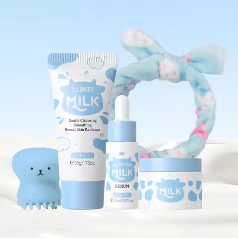 LAIKOU Milk Skincare Set Softening Serum Moisturizing Cream Gentle Cleanser Brightening Hydration Tr