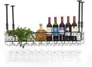 Wine Rack Ceiling Wine Racks | Wall Mounted Hanging Metal Iron Storage Shelf | Creative Wine Glass Rack Goblet Stemware Racks | Adjustable Height,Black Home Decoration The New