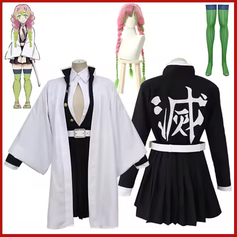 Anime Demon Slayer Kanroji Mitsuri Cosplay Costume Kimetsu No Yaiba Devil Hunter Haori Dress Wig Adu