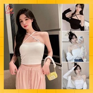 Cf - Crop TankTop Tops Women Model Strap Ribbon Strap Cross Back/Tank Top Bra Cup BH Singlet Women I