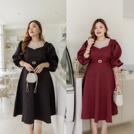 DR218 Rose Flower Print Dress With Pearl 2 Colors Black/Red Plus Size Clothing fashion Fat Man Plump