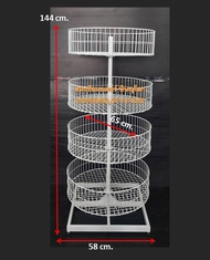 ชั้นวงกลมหมุน 4 ชั้น ชั้นตะกร้ากลม แบบหมุนได้ 4 ชั้น ขนาด 58x58x145cm. ตัวตะกร้าเส้นผ่าศูนย์กลาง 65c