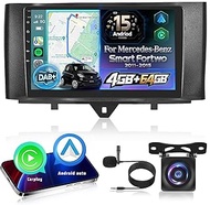 DAB/DAB+: 8-Core Processor 4GB + 64GB Android 15 Car Radio for Mercedes Benz Smart Fortwo 2011-2015,
