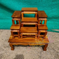 ☀JA☀ ชุดโต๊ะหมู่บูชาไม้สัก หมู่ 7 หน้า 3 36*28*35 ซม. (ไม้สักแท้) สีย้อมเคลือบ ✅มีรับประกันสินค้า✅ *