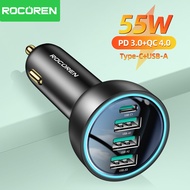 Rocoren 55W 4 Port Car Charger USB Type C Fast Charger QC4.0 PD3.0 Quick Charging for iPhone 15 14 1
