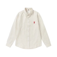 Ami Little Heart New Style Striped Shirt Long Sleeve Men Women Same Style