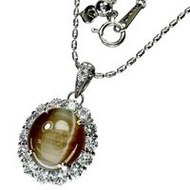 สร้อยคอ Chrysoberyl Cat's Eye มือสอง (7.61 กะรัต, เพชรรวม 1.04 กะรัต), แพลตตินัม (Pt900/Pt850), 10.4