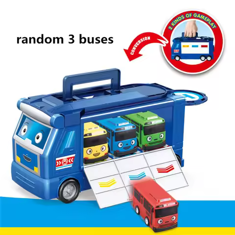 Korean Cartoon Tayo the Little Bus Set Suitcase Storage Box Transport Vehicles Garage Model with 3 M
