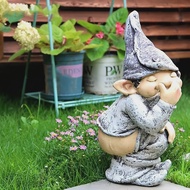 Funny Gnome Garden Decoration Naughty Gnome Elf Squatting Statue for Lawn Ornaments Indoor Outdoor D