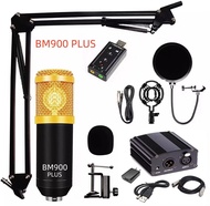 BM900 PLUS พร้อมอุปกรณ์ห้องอัดครบเซ็ต ไมค์อัดเสียง ขาตั้งไมค์ Mic Pop Filter Phantom 48V USB Sound C