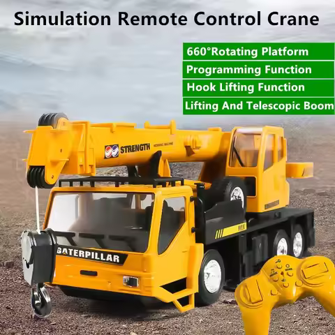 Simulation RC Remote Control Crane 2.4G 8CH Programming Boom Lifting And Retracting 660°Rotating Pla