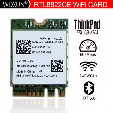 RTL8822CE 8822CE 802.11AC wireless WiFi 867Mbps Bluetooth 5.0 NGFF FRU 02HK703 network card For Leno