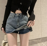 กระโปรงกางเกง  S-5XL  สาวอวบ   สีวินเทจ   เก็บท้อง   เอวสูง   สาวอวบ  พลัสไซส์ กางเกงยีนส์กระโปรง
