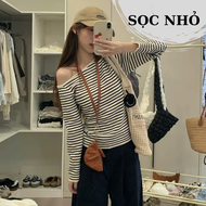 Áo thun nữ dài tay kẻ sọc lệch một bên vai nữ tính A107 form thường basic dễ mix đồ