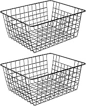 14" Upright Freezer Storage Baskets, Black Wire Storage Bins Large Bakset for Freezer, Pantry, Bathroom Organizing, Set of 2