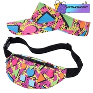 1493NRTNASHOPKT 80s 90s Fanny Pack, Colorful Comfortable 80s Outfit Sun Visor Hat,  Soft Cotton 90s 
