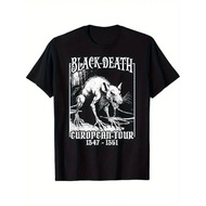 Black Death Tour 1947 1981 Graphic Tee Cotton Casual Crew Neck T Shirt with Slight Stretch