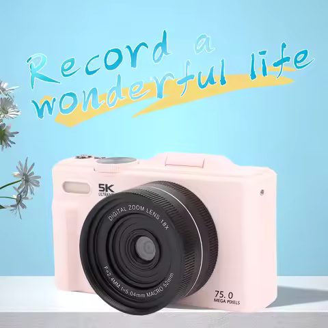 5K 75MP WiFi Digital Camera for Photography 3'' 180° Flip Screen Vlog Camera 18X Zoom Autofocus Comp