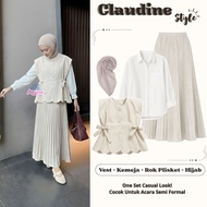 KEMEJA One Set Elegant Casual Look Outfit Stylish SimpleWanita (Viral Cherish Vest SemiwoolIVORY, Hy