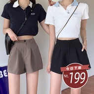 [Taiwan Shipment] Korean Version Loose Slimmer Look Straight Suit Shorts Pants Women's Clothing [P19