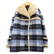 近全新 Miu Miu 格紋毛邊羊羔絨大衣，羊毛外套，粗呢大衣，羊毛/皮草混紡，藍色，0451 [二手] MIUMIU