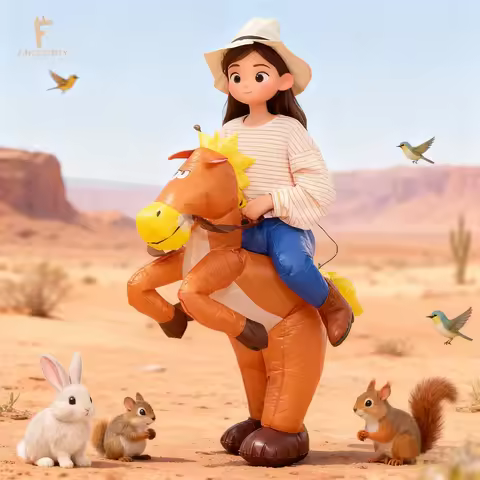 Kids Inflatable Ride-On Horse Costume Funny Blow Up Cowboy Pony Outfit for Halloween Birthday Party 