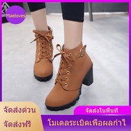 2021 รองเท้ามาร์ตินรองเท้าผู้หญิงส้นสูงแบบหนาของอังกฤษสำหรับผู้หญิงรองเท้าส้นสูงแบบผูกเชือกโลหะซิปหน