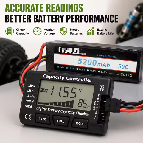 RC Cellmeter 7 Digital Battery Tester for LiPo LiFe Li-ion NiMH NiCd Cells with Voltage and Capacity