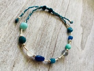 藍色溝通 藍晶藍磷灰灰月光天河石天然石純銀編織手鍊 腳鍊