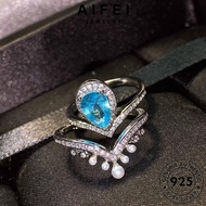 AIFEI JEWELRY 純銀戒指 Korean Ring Silver 925 Personalized Accessories For Perempuan Women Original Cincin Aquamarine Sterling Crown Adjustable Perak R1898