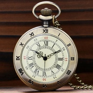 Vintage Roman Number Transparent Men Women Quartz Pocket Watch Necklace Chain
