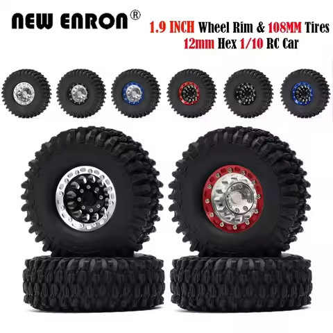 4Pc 1.9 inch Metal Beadlock Rims Rubber 108mm Wheels Crawler Tires for 1/10 RC Car Rock YIKONG MST T