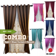 MR.CURTAIN COMBO Set Curtain (RING+RING) / Set Langsir Siap Jahit / Blackout Curtain + Sheer Curtain