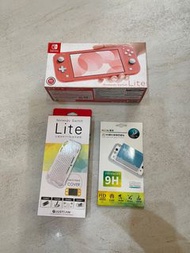 任天堂Switch Lite主機(珊瑚色)+專用TPU防撞保護殼+專用9H鋼化玻璃保護貼 整組售