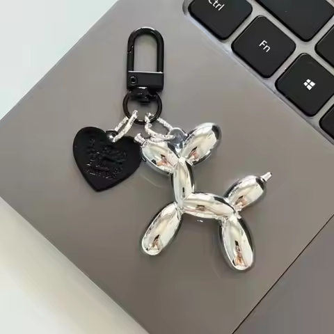Kawaii Acrylic Puppy Balloon Keychain Heart Plating Balloon Acrylic Dog Keyring Colorful Funny Dog B