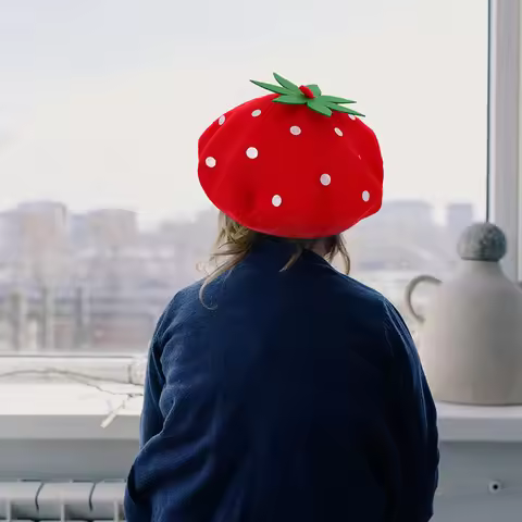 Strawberry Beret Wool Blend Kawaii Hats Funny Party Headgear Girls Stylish Hat Beanies Kawaii Artist