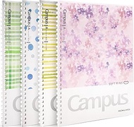 Kokuyo Spiral Notebook Journal, 4 Pack Campus B5 Soft Ring Notebooks with Dotted A 7mm Rule, 40 Shee