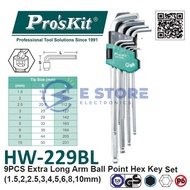 Pro'sKit HW-229BL 9PCS Extra Long Arm Ball Point Hex Key Set (1.5,2,2.5,3,4,5,6,8,10mm)