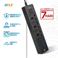 ECLE Power Strip Stop Kontak 3 Power Socket 4 USB Port - Banyak stock-