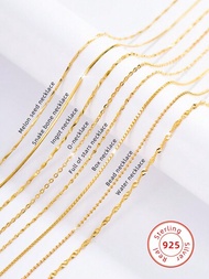 925 純銀女式毛衣項鍊,細長時尚鏈條,鍍 18k 金