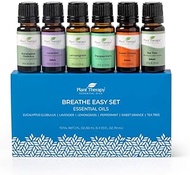 Plant Therapy Breathe Easy Essential Oil Set - Lavender, Eucalyptus, Peppermint, Lemongrass, Orange Sweet, Tea Tree, In A Wooden Box 100% Pure, Aromatherapy, Therapeutic Grade 10 Ml (1/3 Oz)