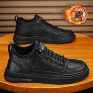 Men Shoes Winter Fleece Business Black Soft-Soled Casual Leather Shoes Men's All-Match Wear-Resistan