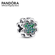 Pandora Clover sterling silver splittable charm with icy green and royal green crystal