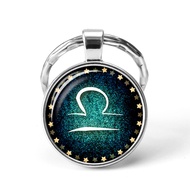 12 Constellation Zodiac Sign Jewelry Aquarius Pisces Aries Taurus Key Chain Ring Keyring Glass Caboc