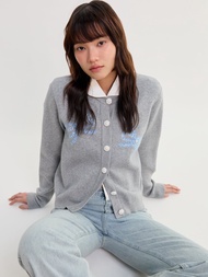 [Pomelo] เสื้อคาร์ดิแกนลายโบว์ - สีเทา