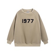Essential 1977 Flocking Printed Round Neck Sweatshirt - Men's Loose Fit Fleece-Lined Pullover