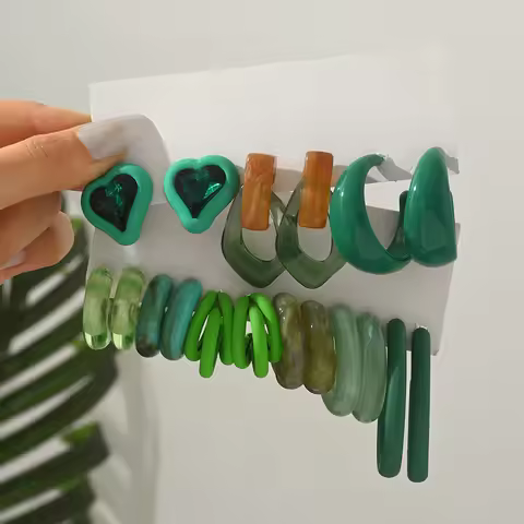 9pairs/set pendientes mujer Acrylic Waterdrop Circle Earring Hoops for Women Statement Irregular C-S