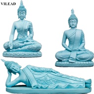 VILEAD Blue Resin Buddha Statue Thailand Buddha Figurines Miniatures Hindu Buddhism Sculpture India