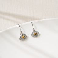 Ar-Kang Collection** AKE2456 ต่างหูเงินแท้ สายมู ดวงตาสวรรค์ Evil Eye ประดับพลอยแท้ Citrine ล้อม Whi