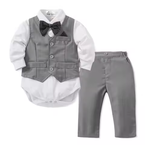 Formal Outfit Boy Vest Set Gentleman Dress Romper Clothes Suits Baby Boy Suit 3 to 6 Months Toddler 